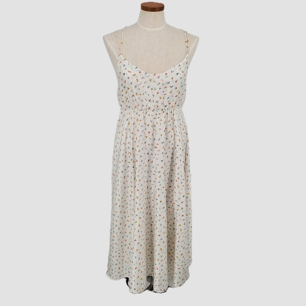Outerknown La Luna Cami Dress Womens Small White Floral Organic Cotton Silk Midi